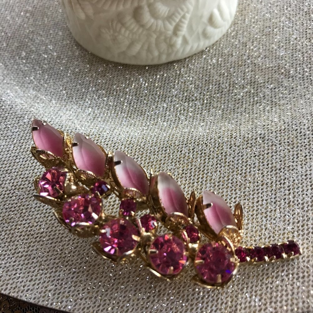 VINTAGE PINK RHINESTONE BROOCH - Picture 4 of 4